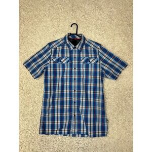 The North Face Button Down Shirt Mens Small Blue Plaid Casual Basic Outdoor